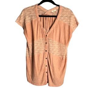 Mystree Buttoned Short Sleeve Top In Pink Size Small
